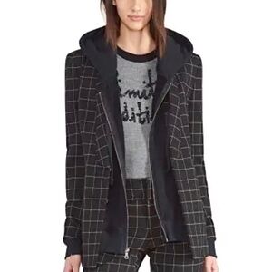 Alice + Olivia Skye Layered Look Hooded Blazer Black Plaid Boyfriend Jacket SM *